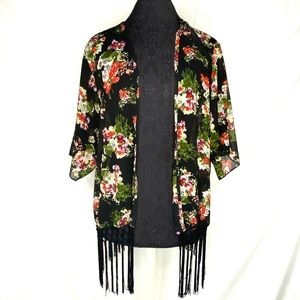 Floral fringe kimono womens bohemian festival